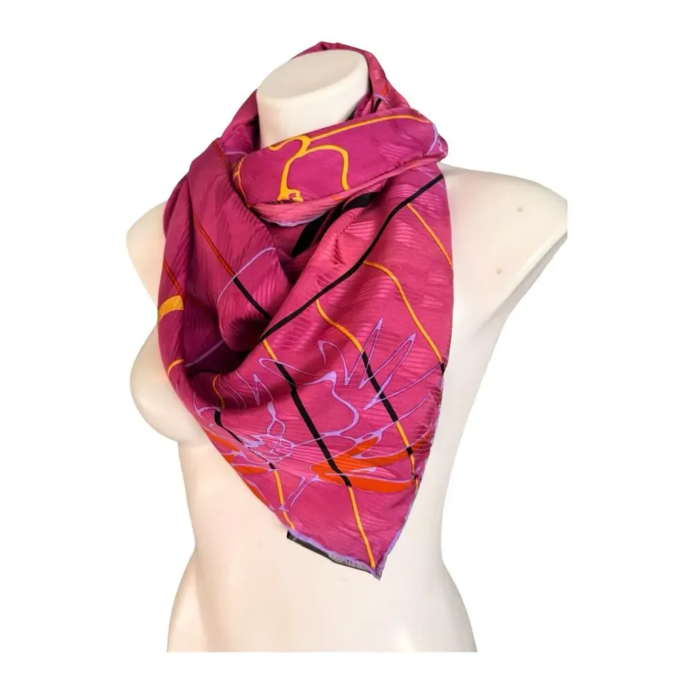 Vintage Casca for Magid 1980s Silk Scarf Abstract Floral Stripe 34x34